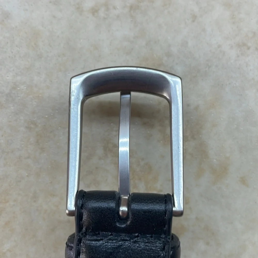 Lands’ End Belt Cow Leather The Outfitters Black Size 56 Silver Buckle Classic